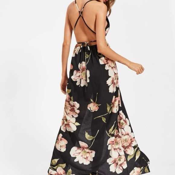 Black Floral Maxi Dress Large - Picture 8 of 9